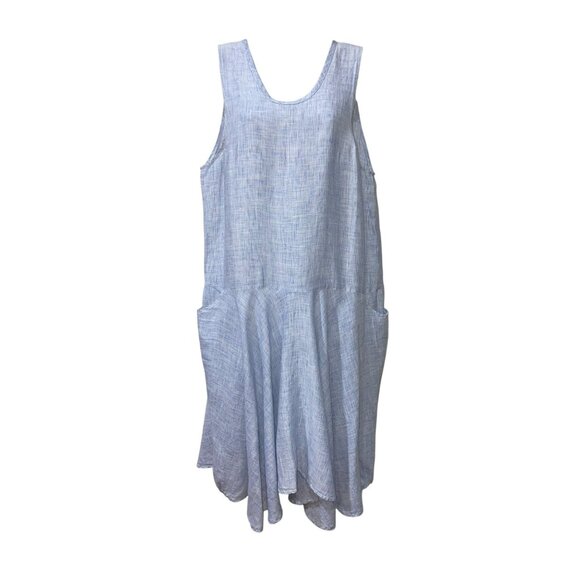 Flax By Jeanne Engelhart Blue Sleeveless Linen Tunic Dress W/ Pockets Womens M - Picture 2 of 7